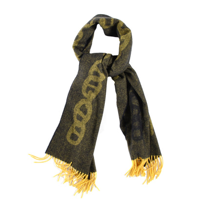 Hermes Cashmere Crazy Chain Muffler Marine Jaune D'Or 1 of 4
