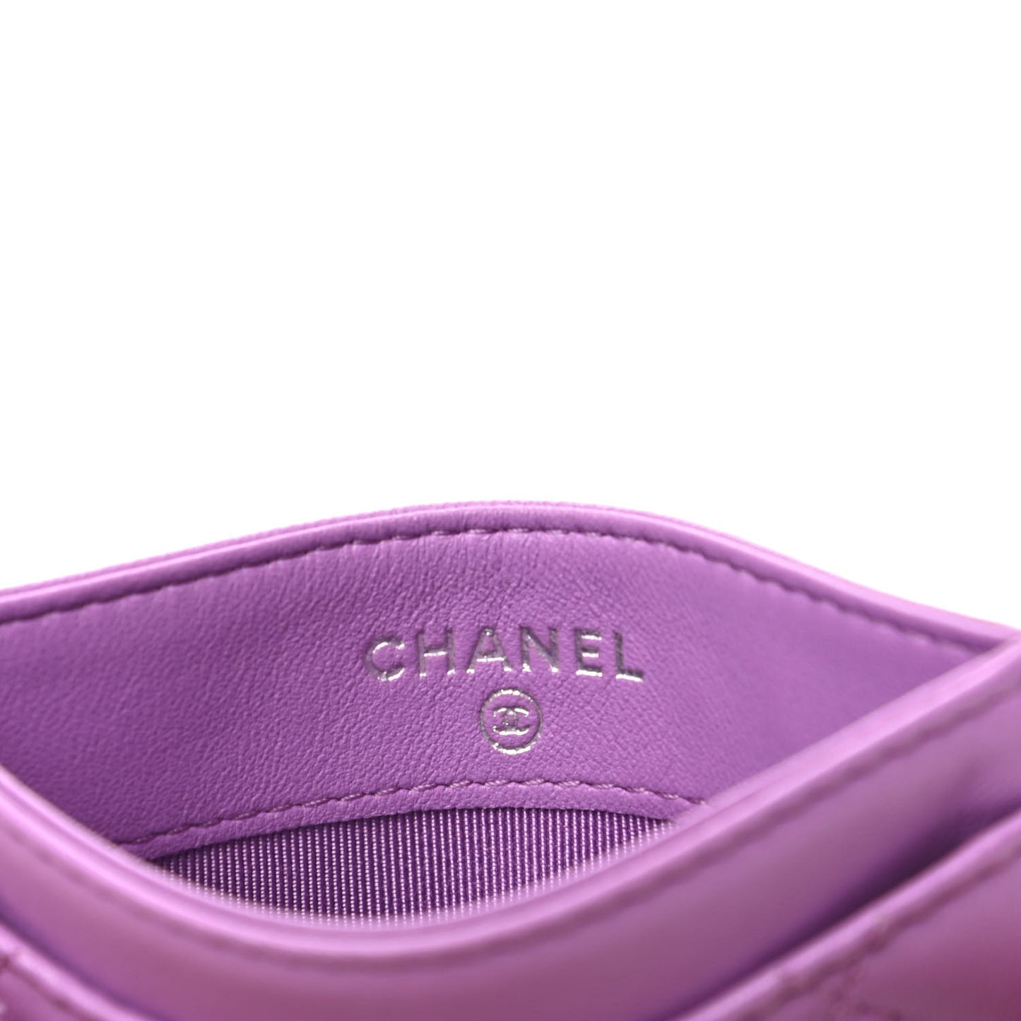 Lambskin Quilted Card Holder Purple