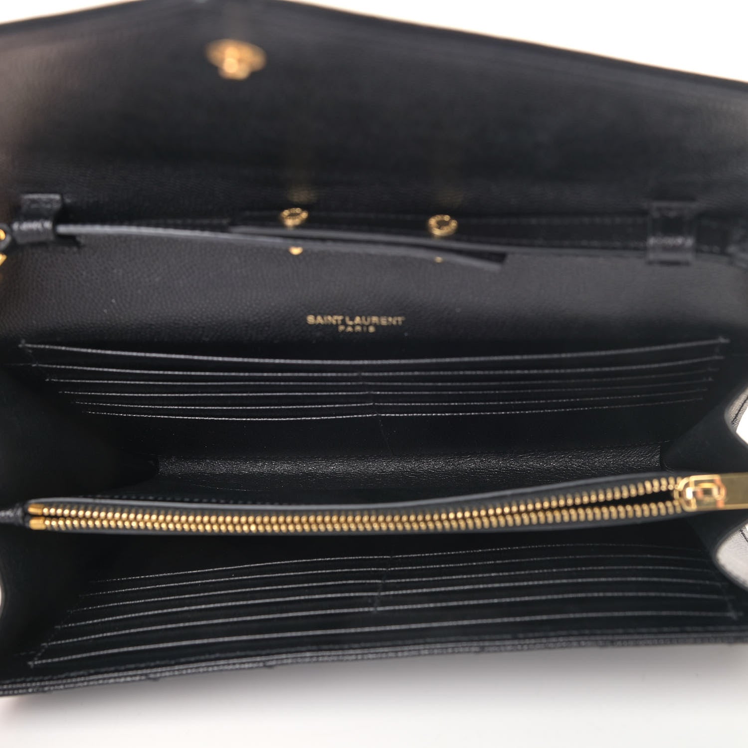 Saint Laurent Grain De Poudre Matelasse Chevron Monogram Chain Wallet Black 4 of 4
