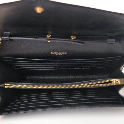Saint Laurent Grain De Poudre Matelasse Chevron Monogram Chain Wallet Black 4 of 4