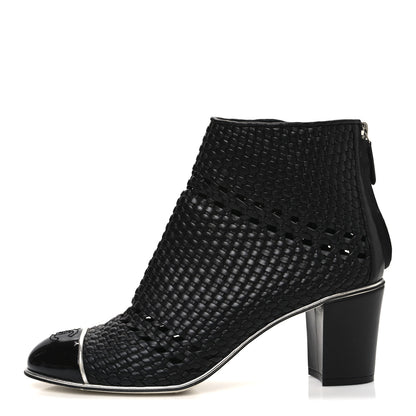 Chanel Woven Lambskin Patent Cap Toe Short Boots 41 Black 1 of 10