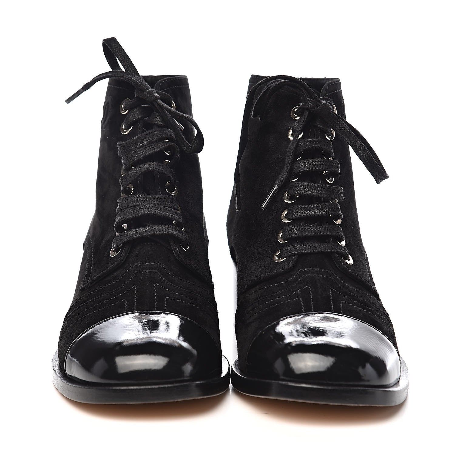 Chanel Suede Patent Cap Toe CC Boots 38.5 Black 2 of 11