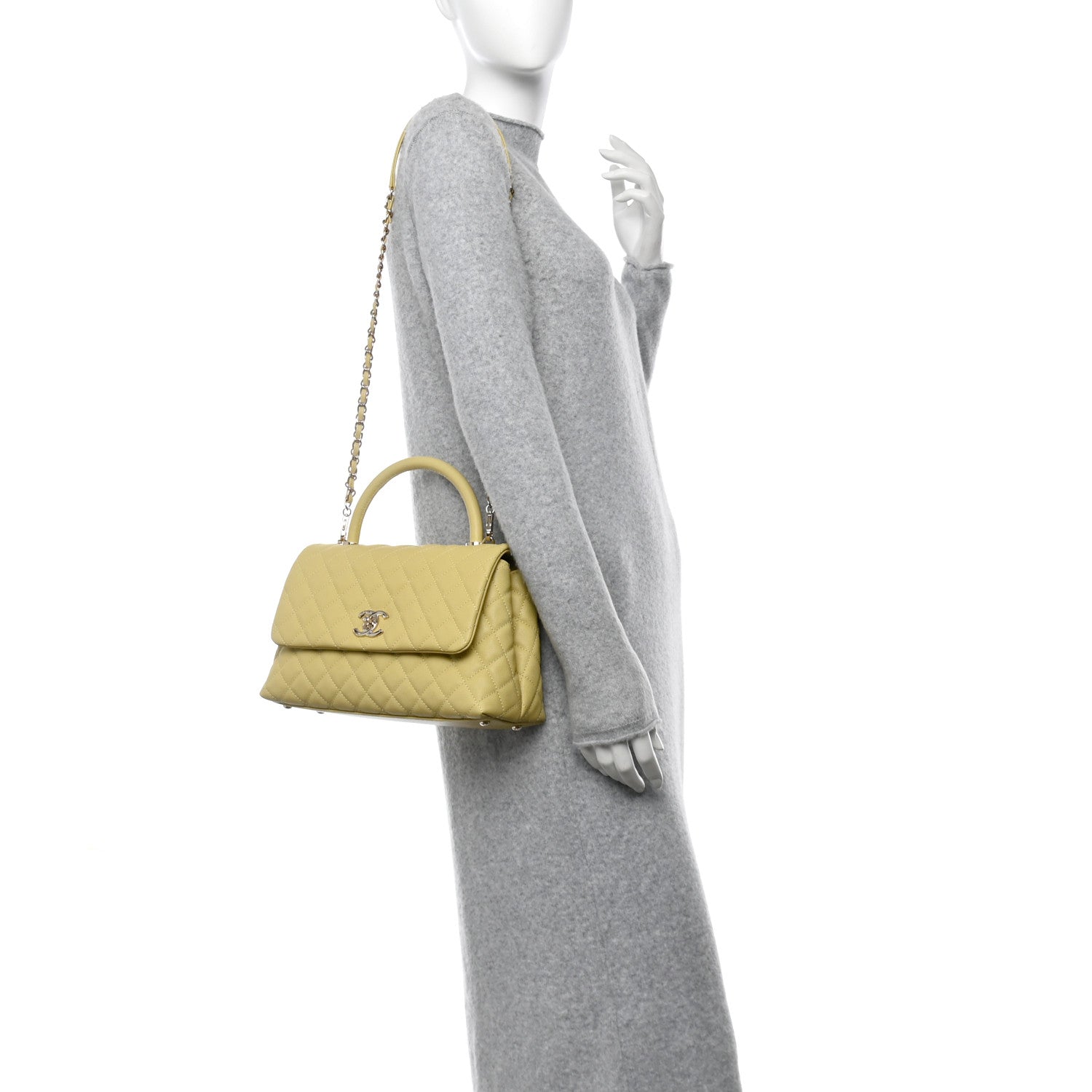 Chanel Caviar Quilted Small Coco Handle Flap Yellow 2 of 10