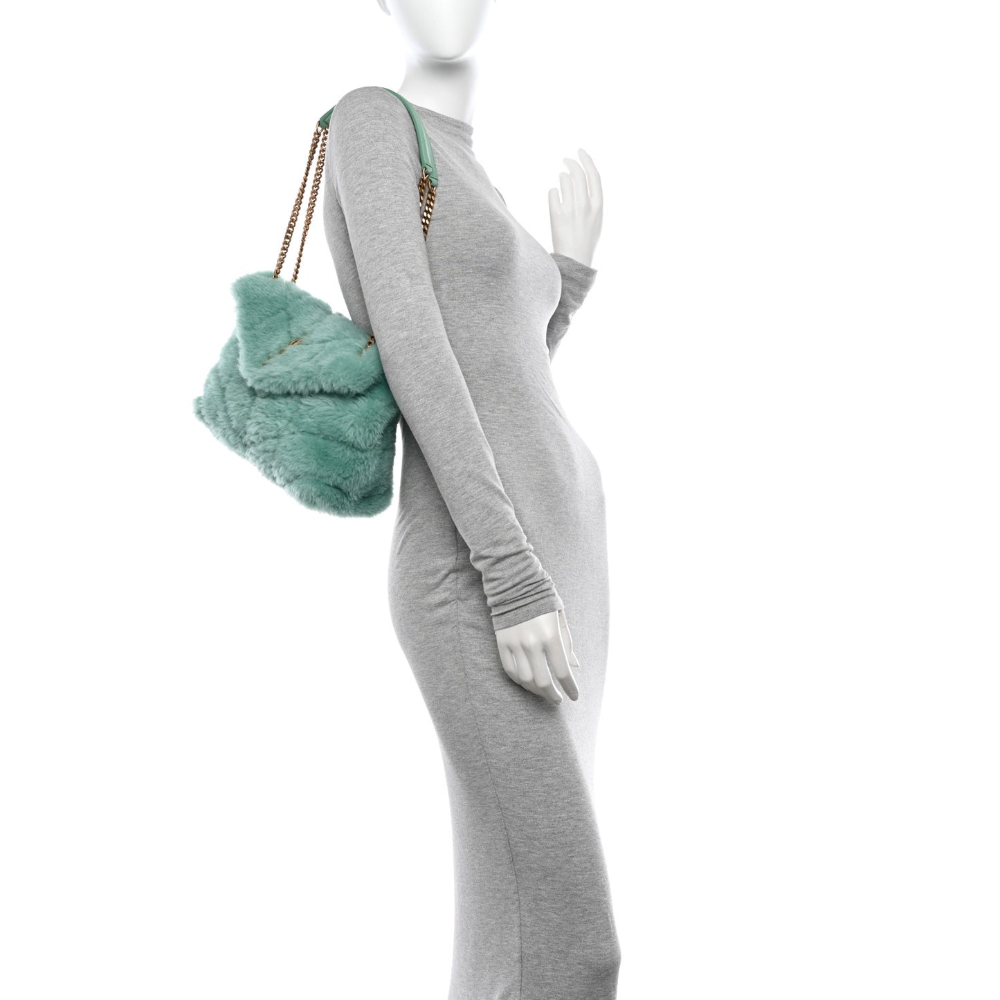 Merino Shearling Lambskin Quilted Small Loulou Puffer Monogram Chain Satchel Iced Mint