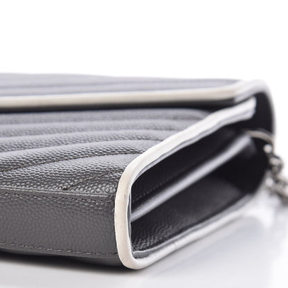 Saint Laurent Grain De Poudre Matelasse Chevron Monogram Chain Wallet Grey White 10 of 10