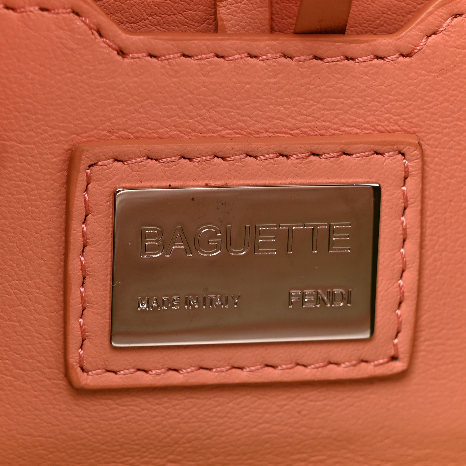 Fendi Vitello Flamingo Crystal Baguette Rosa Pesca 6 of 17