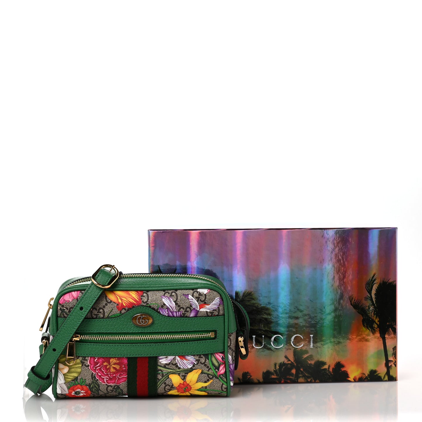 GG Supreme Monogram Flora Web Mini Ophidia Shoulder Bag Green