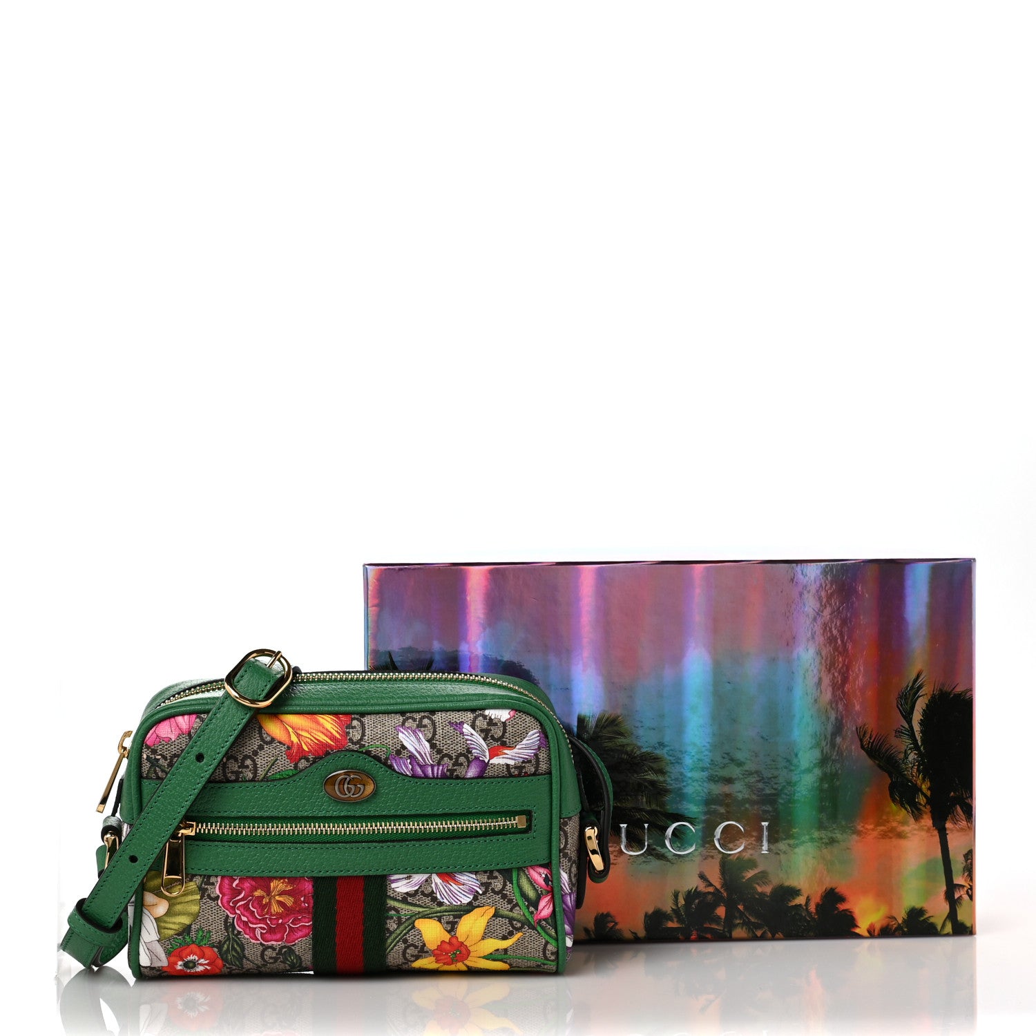 Gucci GG Supreme Monogram Flora Web Mini Ophidia Shoulder Bag Green 9 of 9