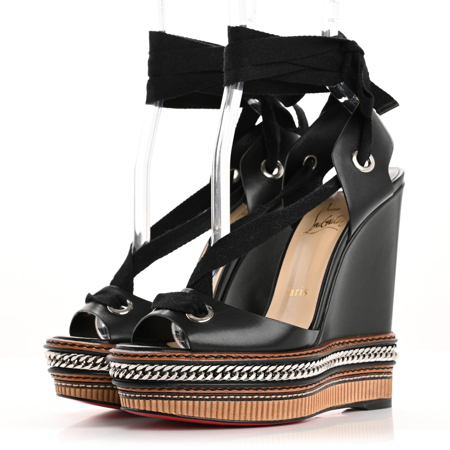 Shiny Calfskin Tribuli 140 Wedge Sandals 36 Black