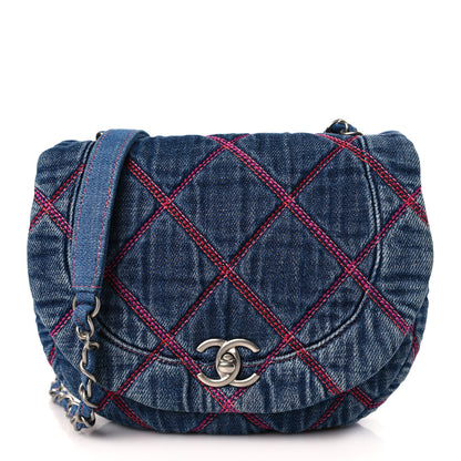 Chanel Denim Quilted Coco Beach Messenger Bag Blue 1 of 9