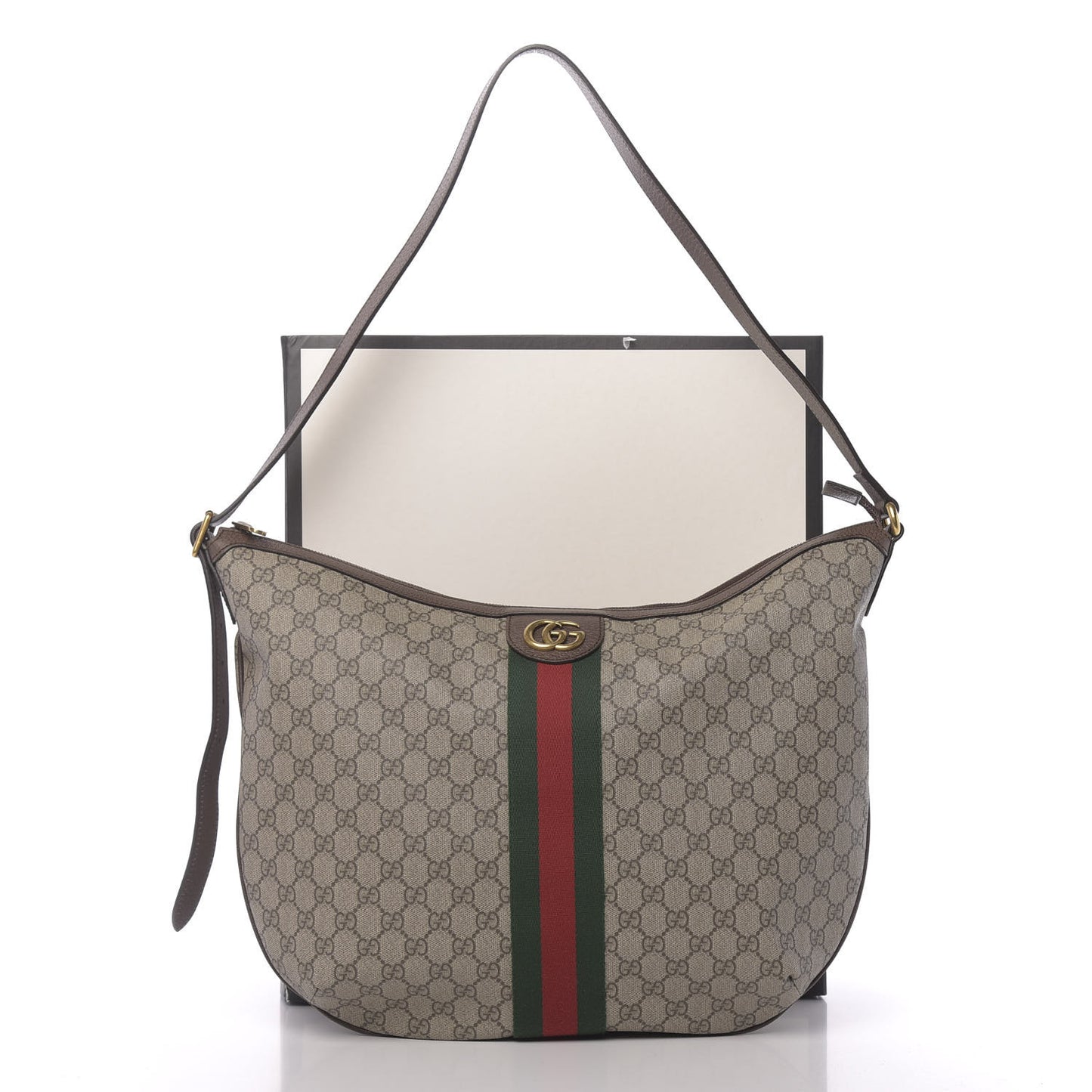 GG Supreme Monogram Web Ophidia Half Moon Hobo Brown