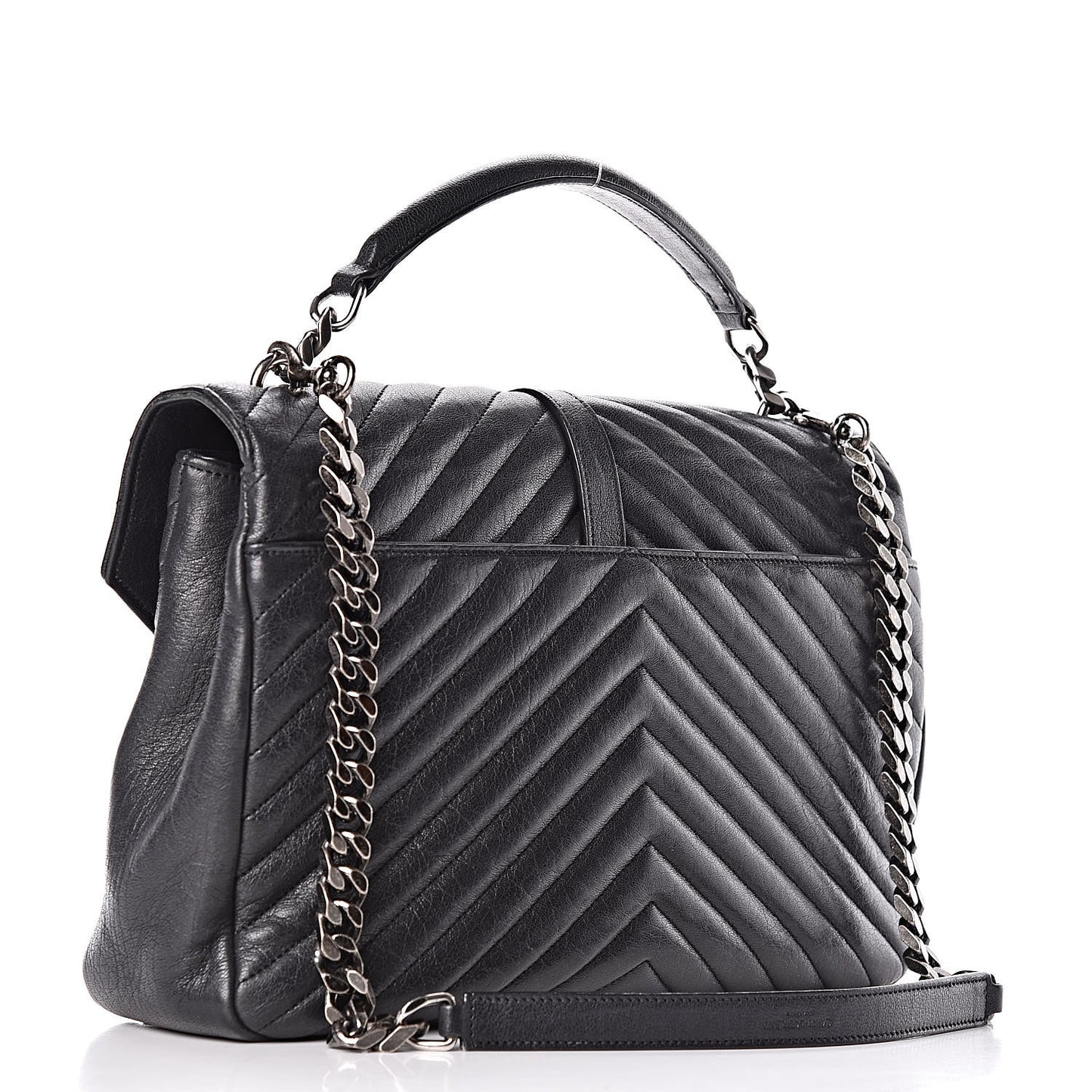 Sheepskin Matelasse Chevron Monogram Large College Satchel Black