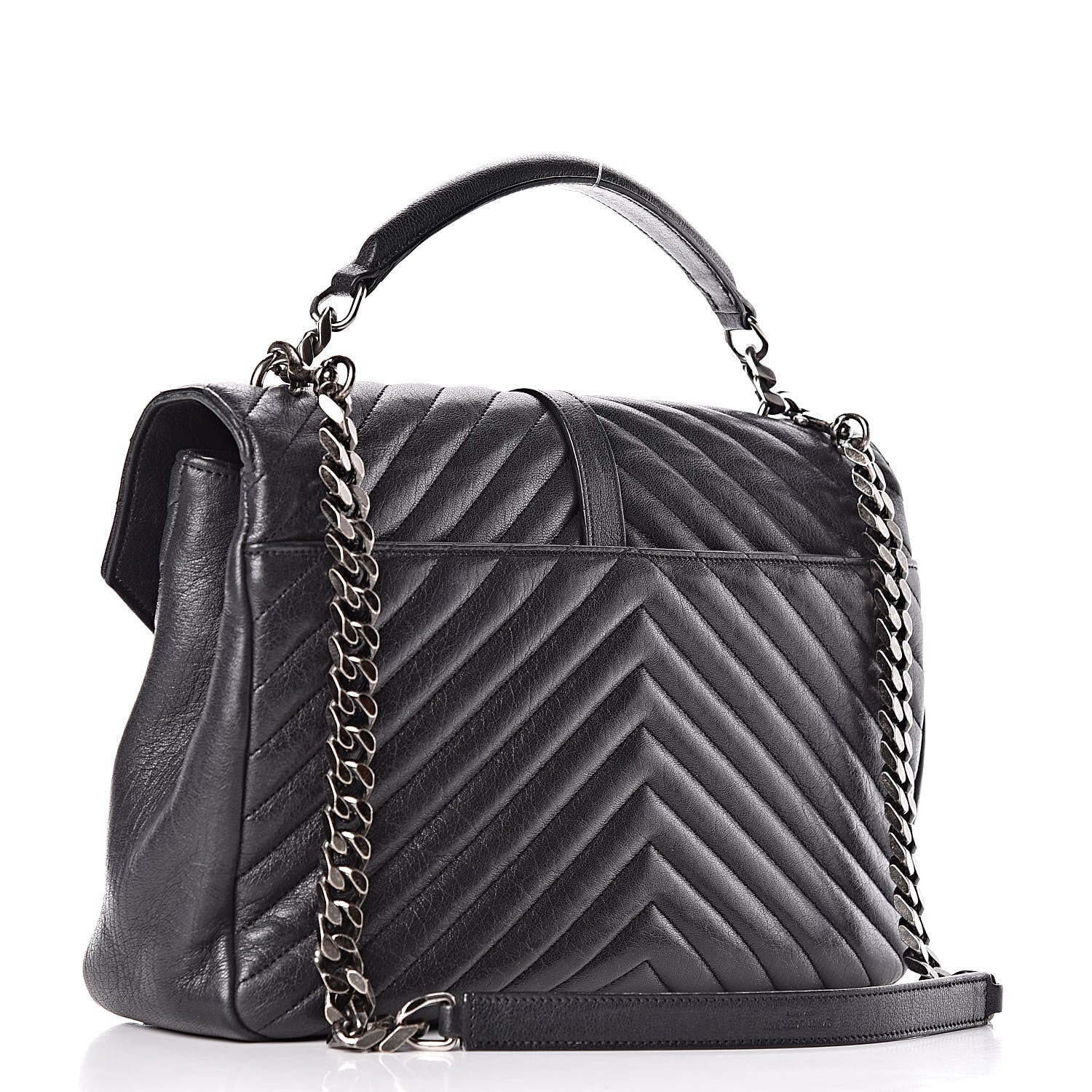 Saint Laurent Sheepskin Matelasse Chevron Monogram Large College Satchel Black 3 of 10