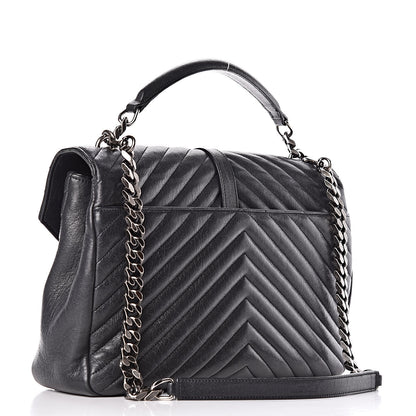 Saint Laurent Sheepskin Matelasse Chevron Monogram Large College Satchel Black 3 of 10