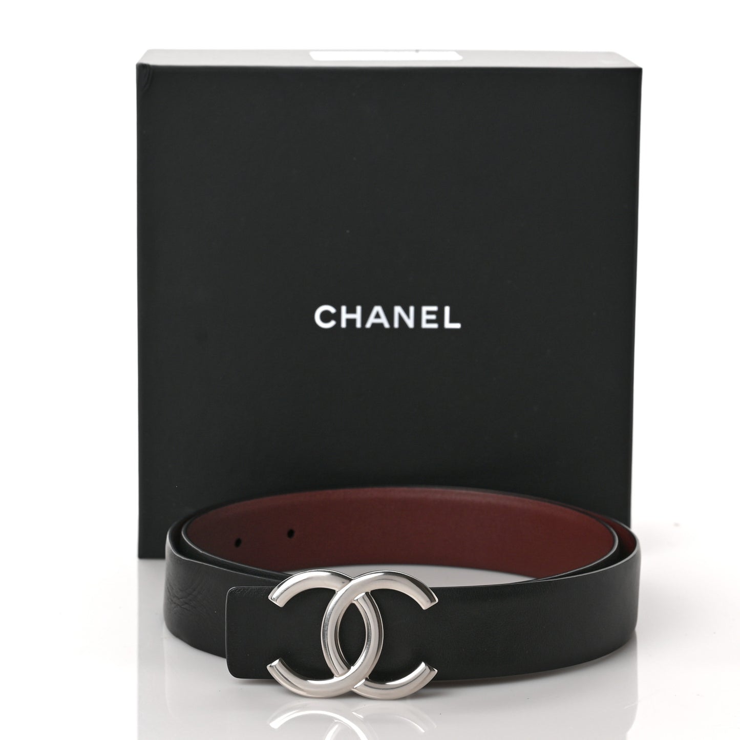 Calfskin CC Reversible Belt 85 Black Burgundy