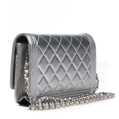 Chanel Metallic Patent Calfskin Quilted Boy Wallet on Chain WOC Silver 3 of 8