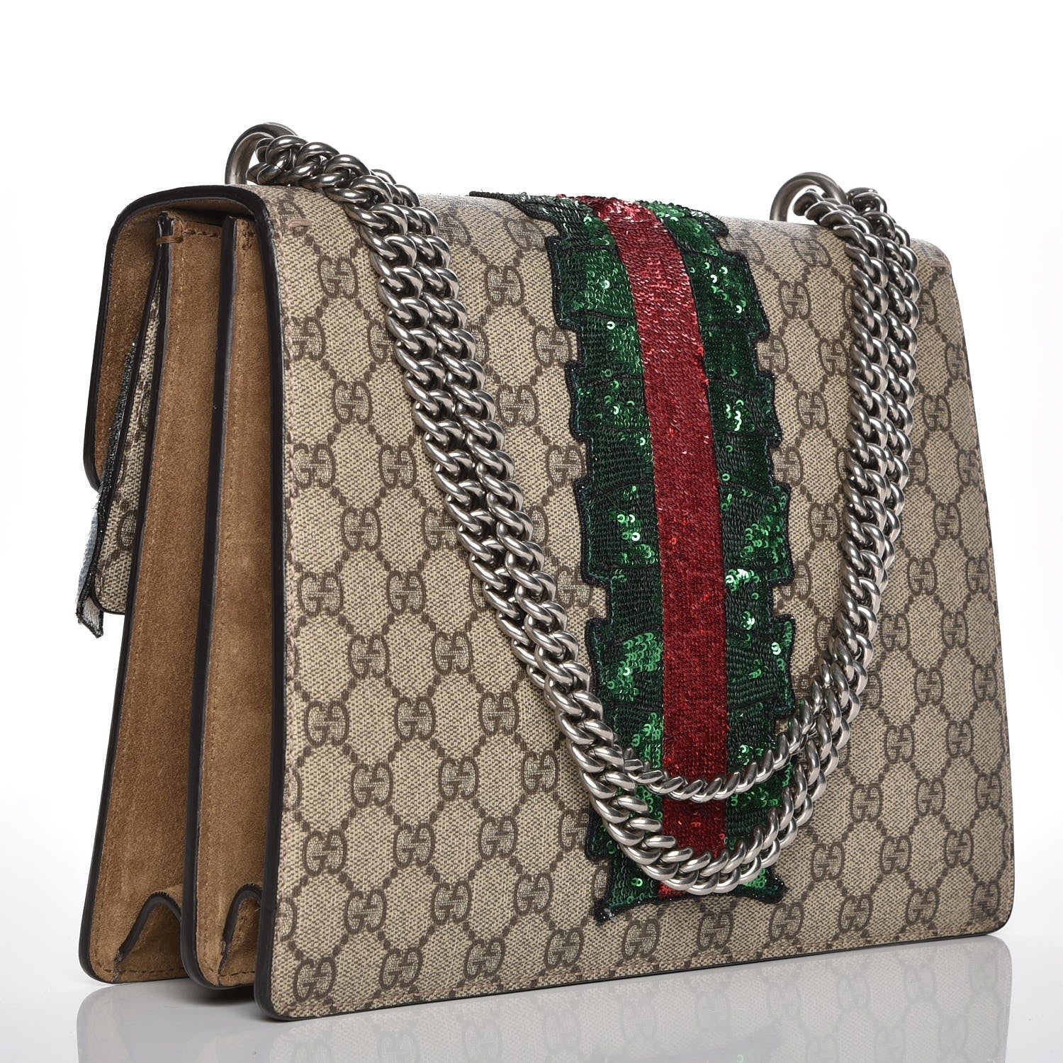 Gucci GG Supreme Monogram Lightning Embroidered Medium Dionysus Shoulder Bag Beige 3 of 15