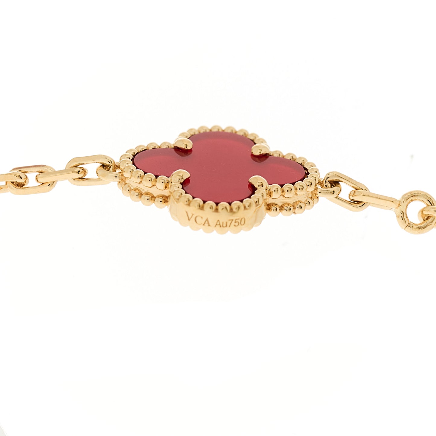 18K Yellow Gold Carnelian 10 Motifs Vintage Alhambra Necklace