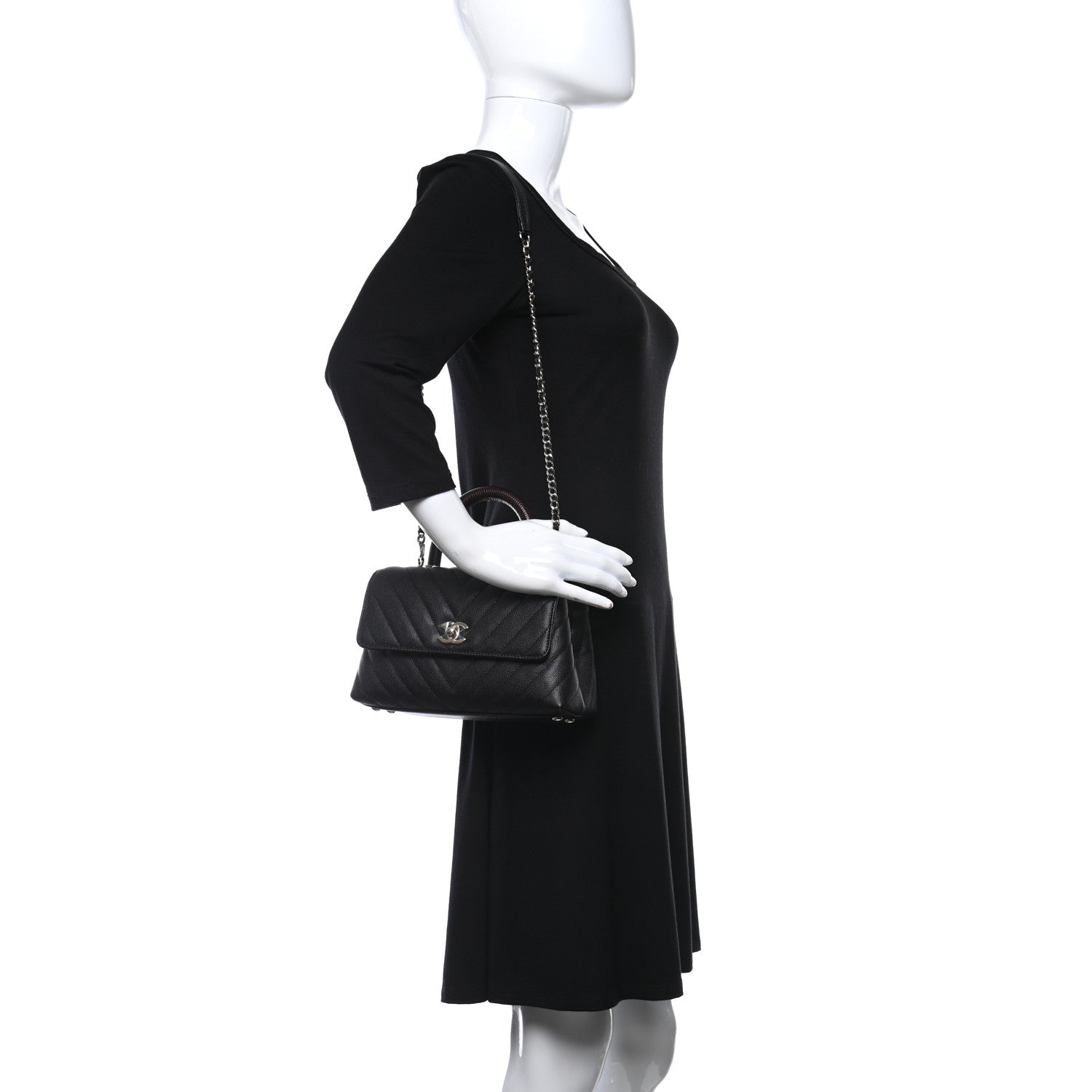 Chanel Caviar Lizard Embossed Chevron Quilted Mini Coco Handle Flap Black 2 of 9