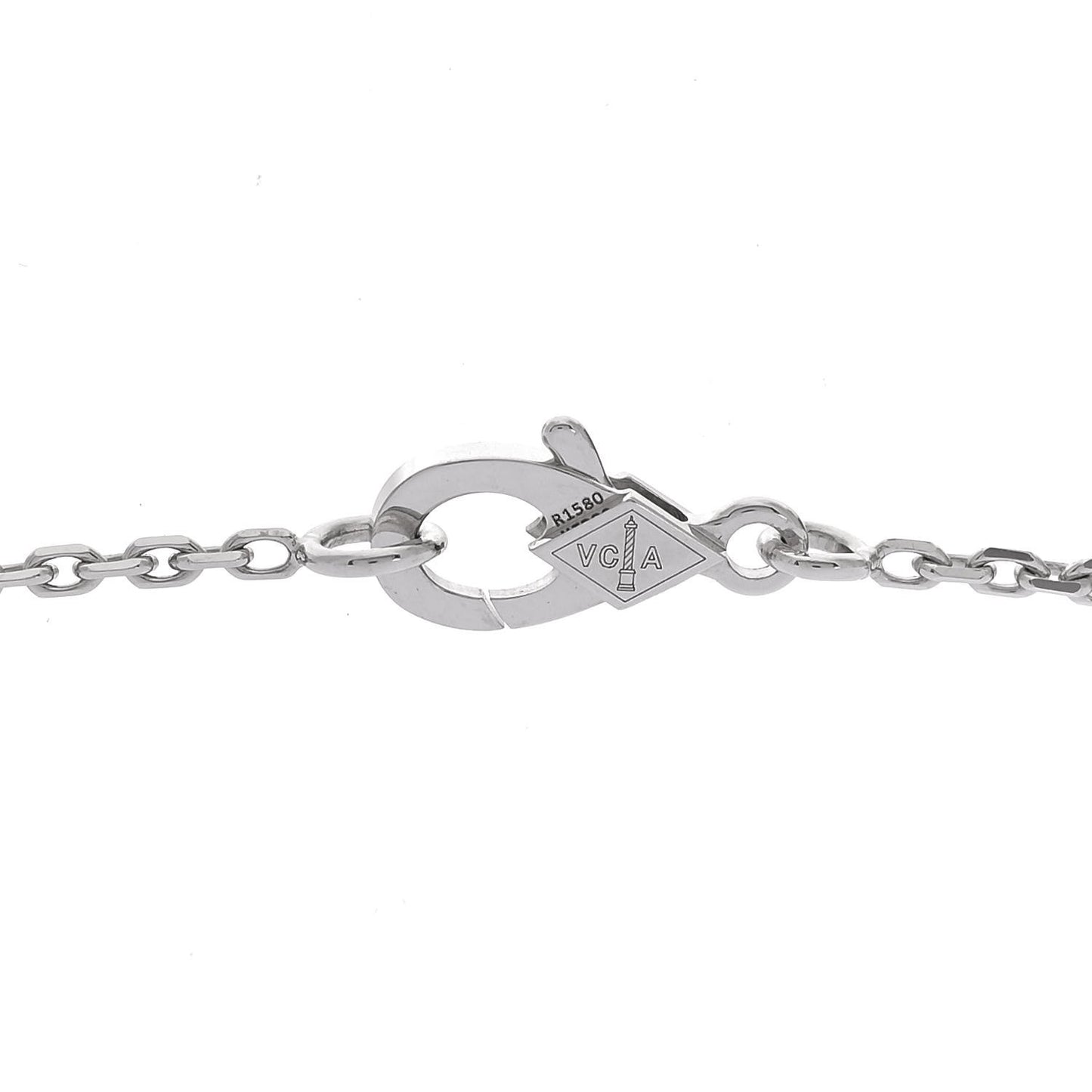 18K White Gold Diamond Guilloche Vintage Alhambra Pendant Necklace