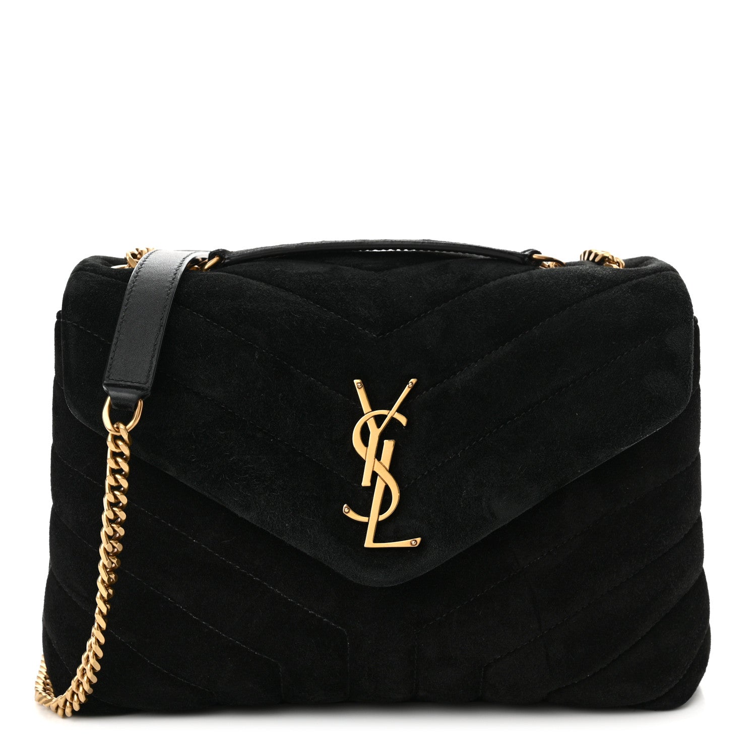 Saint Laurent Suede Calfskin Y Quilted Monogram Small Loulou Chain Satchel Black 1 of 13