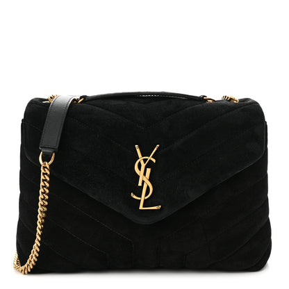 Saint Laurent Suede Calfskin Y Quilted Monogram Small Loulou Chain Satchel Black 1 of 13