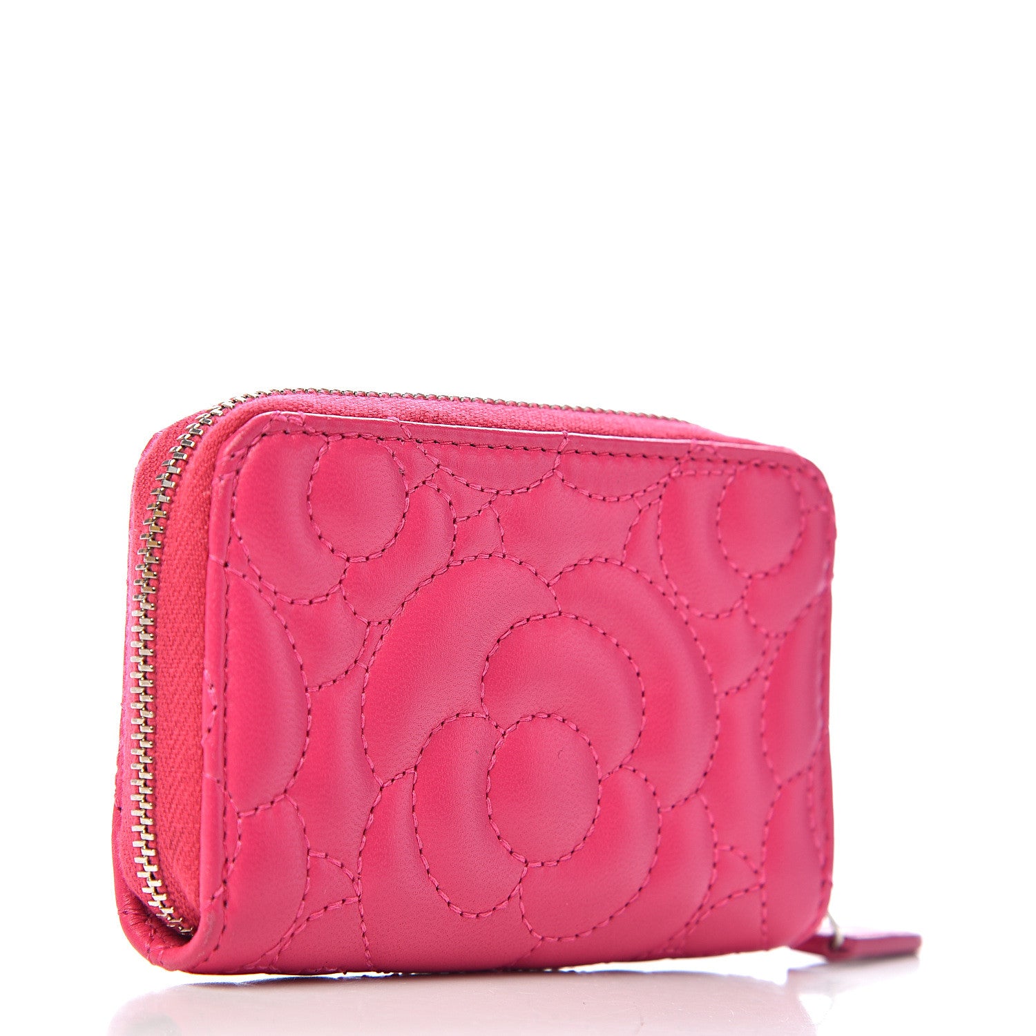 Chanel Lambskin Camellia Embossed Zip Coin Purse Pink 3 of 8