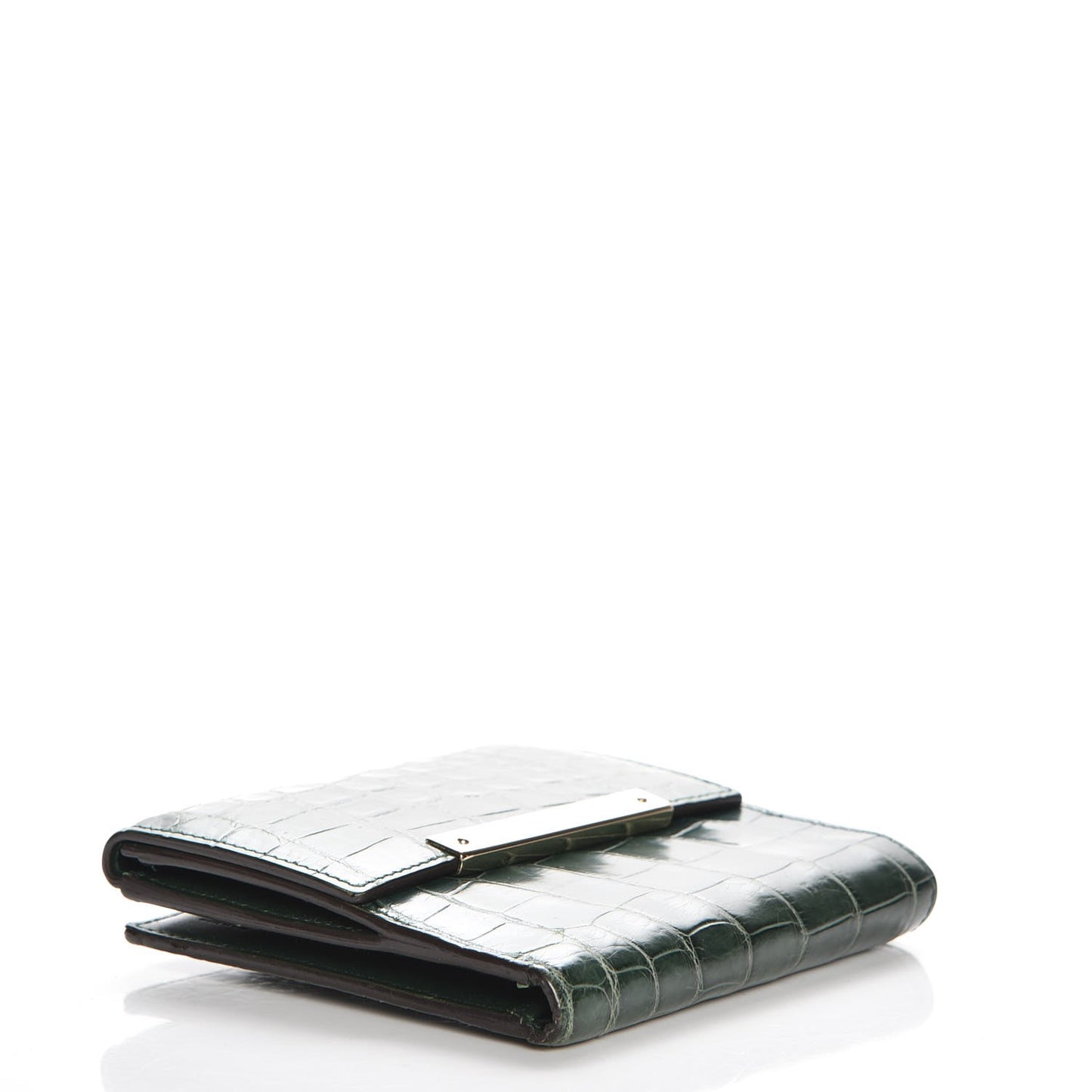 Crocodile Metal Bar French Flap Wallet Green