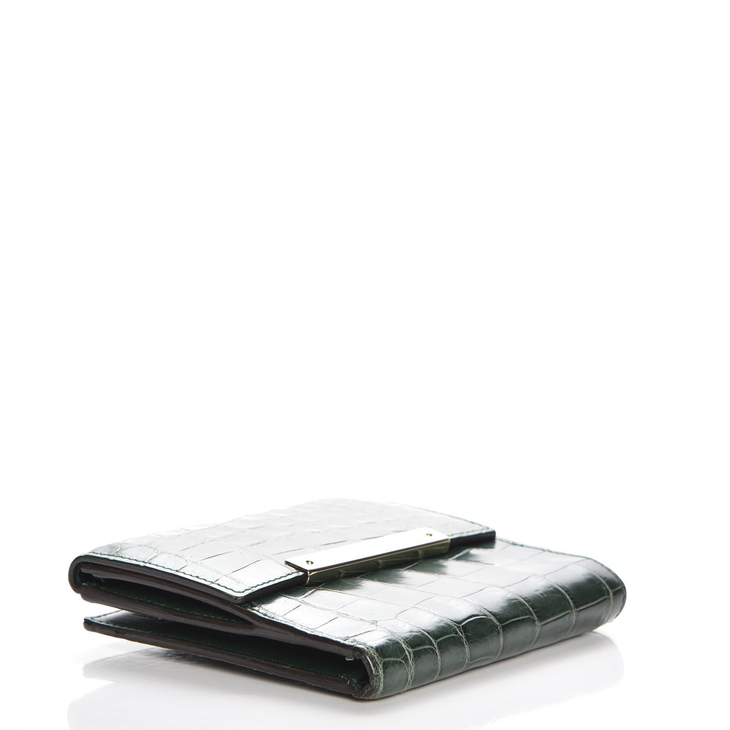 Gucci Crocodile Metal Bar French Flap Wallet Green 4 of 9