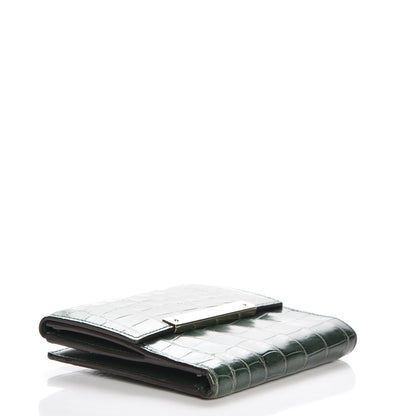 Gucci Crocodile Metal Bar French Flap Wallet Green 4 of 9