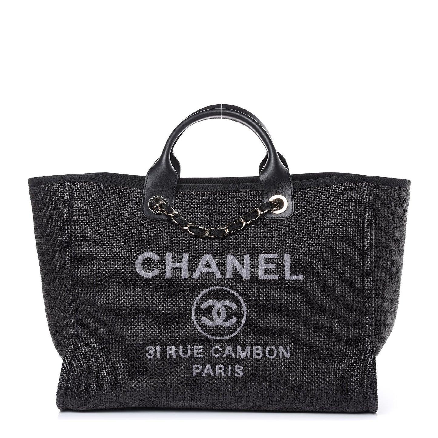 Woven Straw Raffia Large Deauville Tote Black