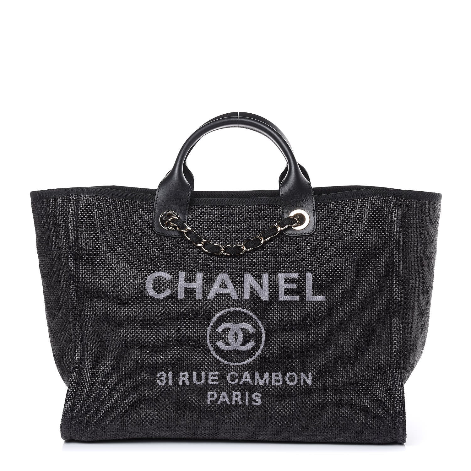 Chanel Woven Straw Raffia Large Deauville Tote Black 1 of 9