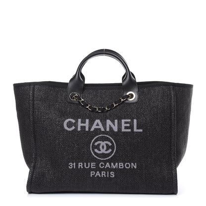 Chanel Woven Straw Raffia Large Deauville Tote Black 1 of 9
