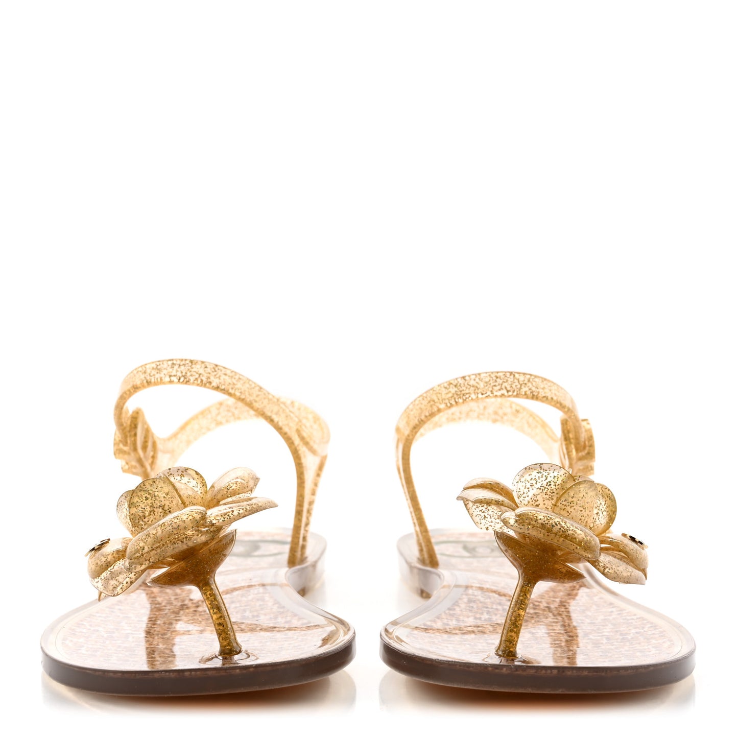 Jelly Camellia Glitter Thong Sandals 35 Beige