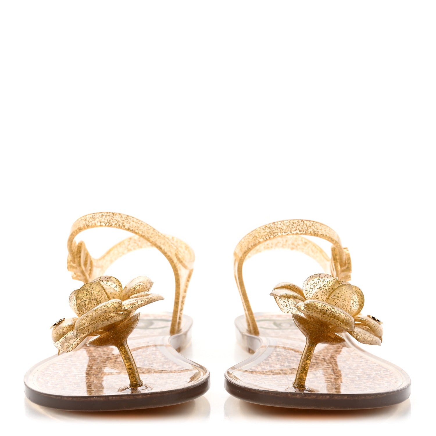 Chanel Jelly Camellia Glitter Thong Sandals 35 Beige 2 of 9