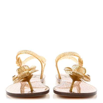 Chanel Jelly Camellia Glitter Thong Sandals 35 Beige 2 of 9