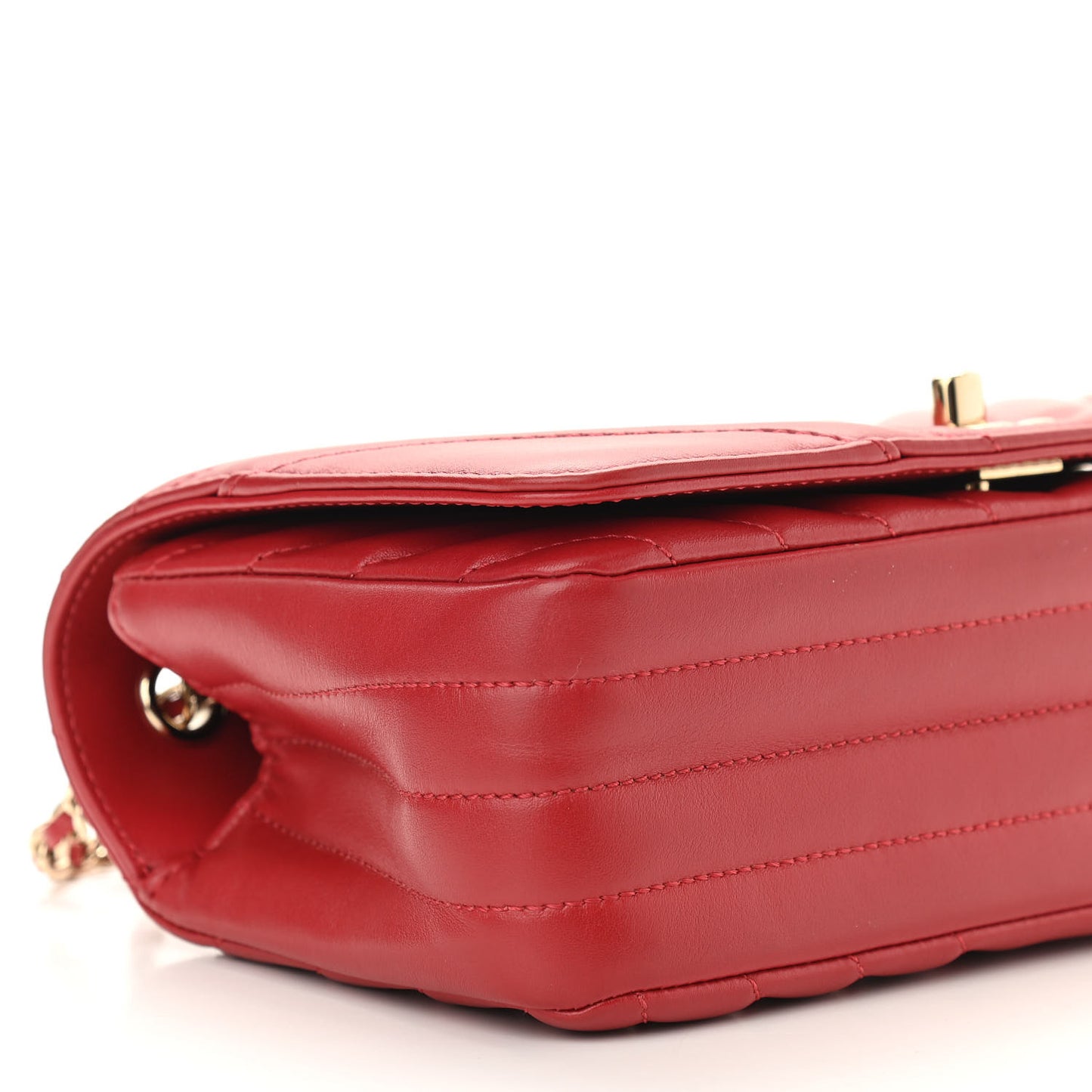 Calfskin Chevron Quilted Mini Statement Flap Red