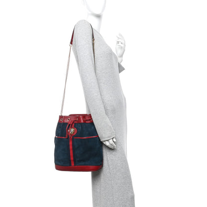 Gucci Suede Calfskin Web Medium Rajah Bucket Bag New Blue Romantic Cherry 2 of 10