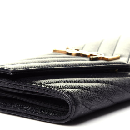 Saint Laurent Grain De Poudre Matelasse Chevron Monogram Flap Wallet Black 7 of 12