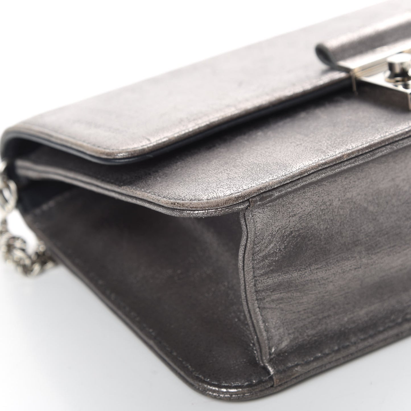 Metallic Brushed Calfskin Miss Dior Promenade Pouch Gunmetal
