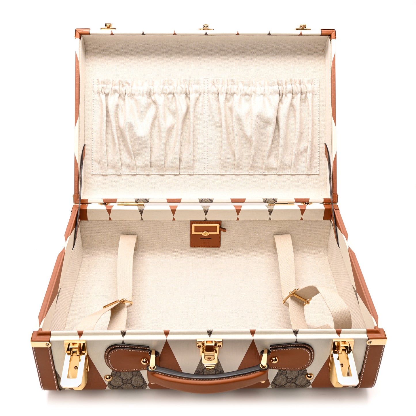 GG Supreme Monogram Boarded Dyana Calfskin Rhombus Print Savoy Medium Rigid Suitcase Beige Ebony Mystic White Hazel Brown