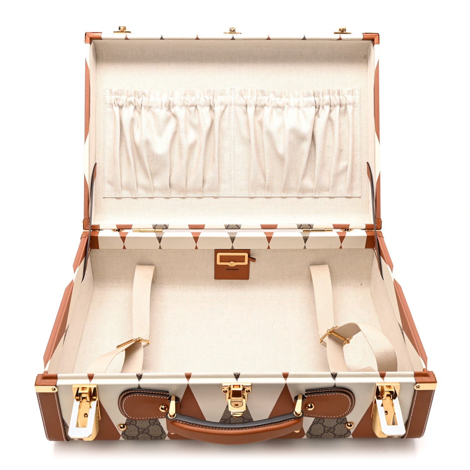 Gucci GG Supreme Monogram Boarded Dyana Calfskin Rhombus Print Savoy Medium Rigid Suitcase Beige Ebony Mystic White Hazel Brown 4 of 13