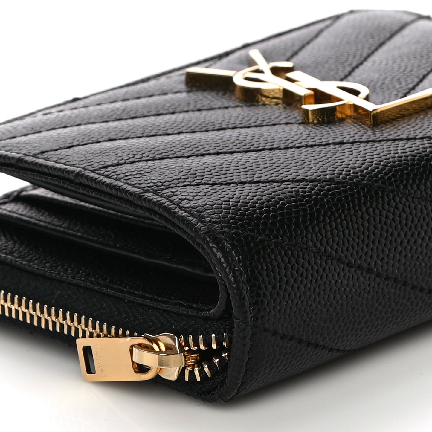 Grain De Poudre Matelasse Chevron Monogram Compact Zip Around Wallet Black