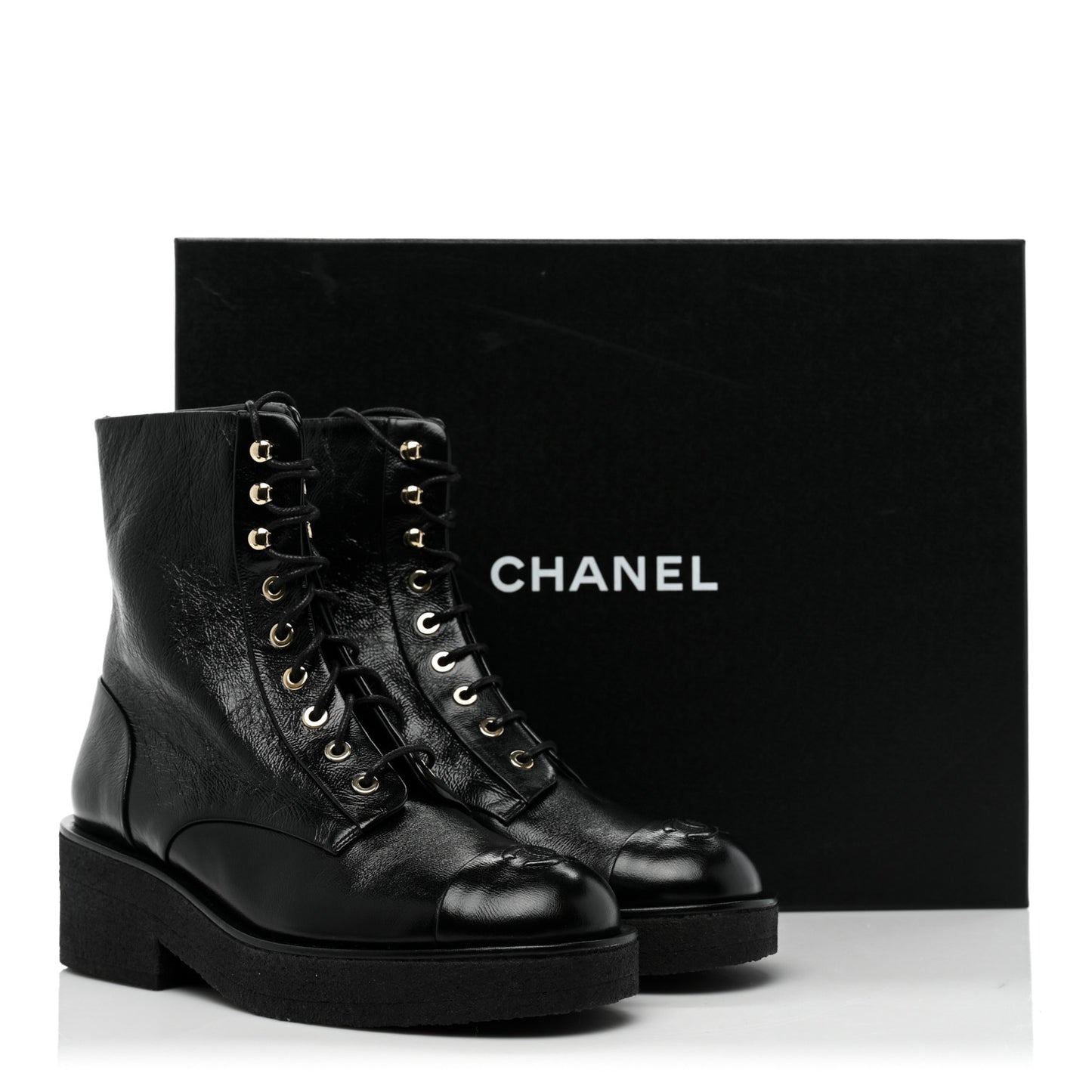 Calfskin Cap Toe Combat Boots 37.5 Black