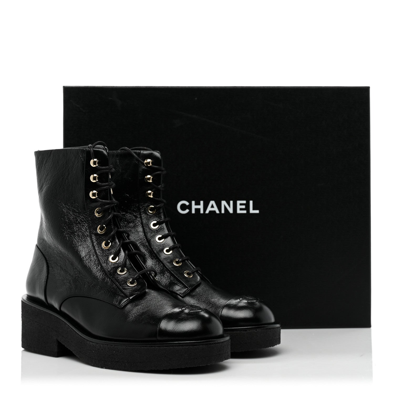 Chanel Calfskin Cap Toe Combat Boots 37.5 Black 9 of 9