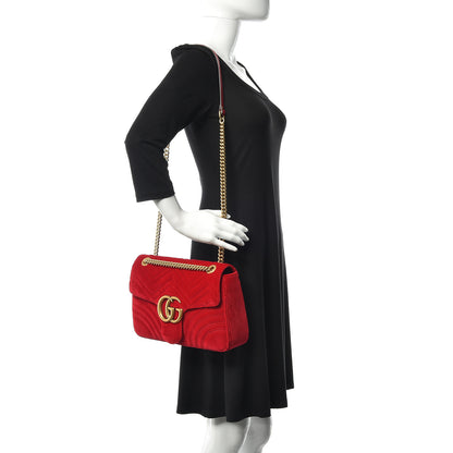 Gucci Velvet Matelasse Medium GG Marmont Shoulder Bag Hibiscus Red 2 of 12