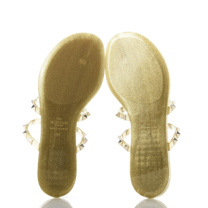 Valentino Garavani PVC Jelly Glitter Rockstud Caged Flat Thong Sandals 36 Oro 5 of 9