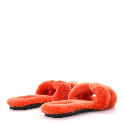 Hermes Woolskin Oran Sandals 37 Orange 5 of 8