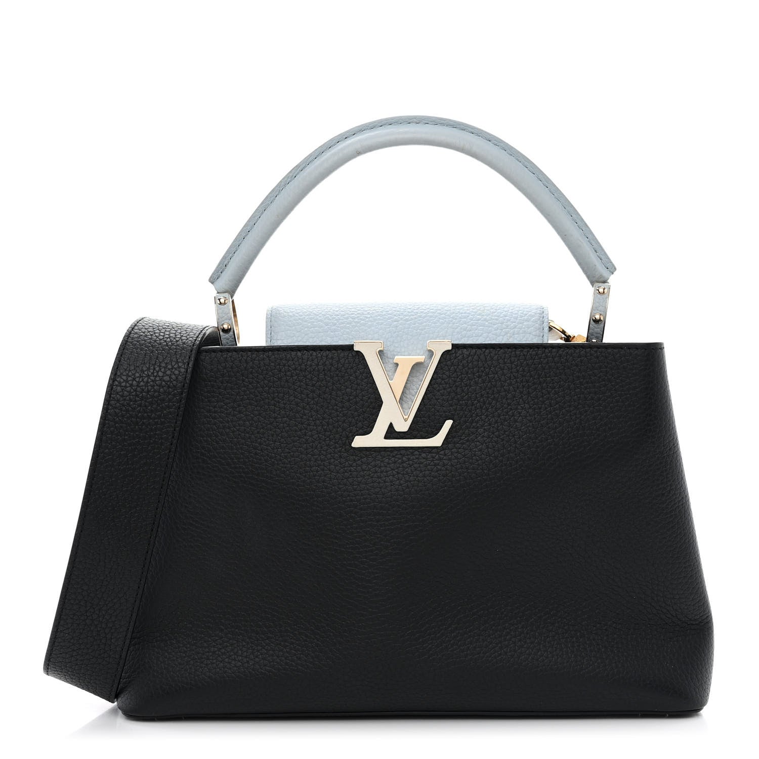 Louis Vuitton Taurillon Capucines MM Black Blue White 1 of 12