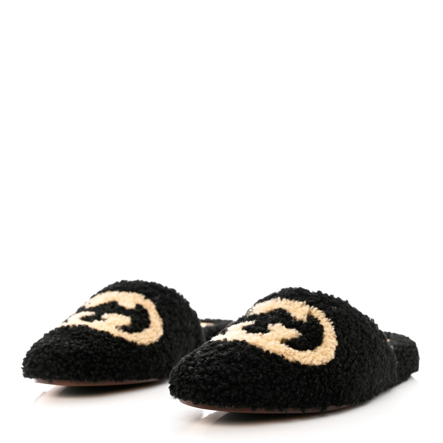 Shearling Interlocking G Womens Eileen Slippers 37 Black Butterscotch
